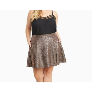 Torrid Skater Skirt Sz 1 (14/16) 1X Short Metallic Foil Bronze Copper Stretch